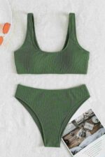 Yeşil Fitilli Yüksek Bel Bikini Takımı MS4169 - Görsel 3