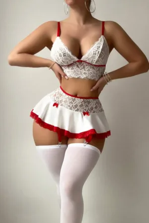 Beyaz Fantezi Seksi Dantelli Kostüm DW86T6YT37