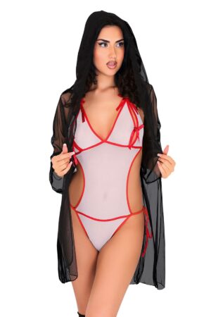 Beyaz Fantezi Seksi Transparan Bodysuit