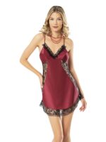 Bordo Fantezi Seksi Dantel Detaylı Saten Babydoll AC2005