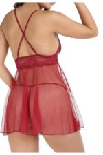 Bordo Fantezi Seksi Transparan Babydoll Gecelik Takımı 670