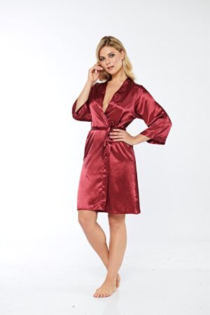 Bordo Saten Sabahlık 14004