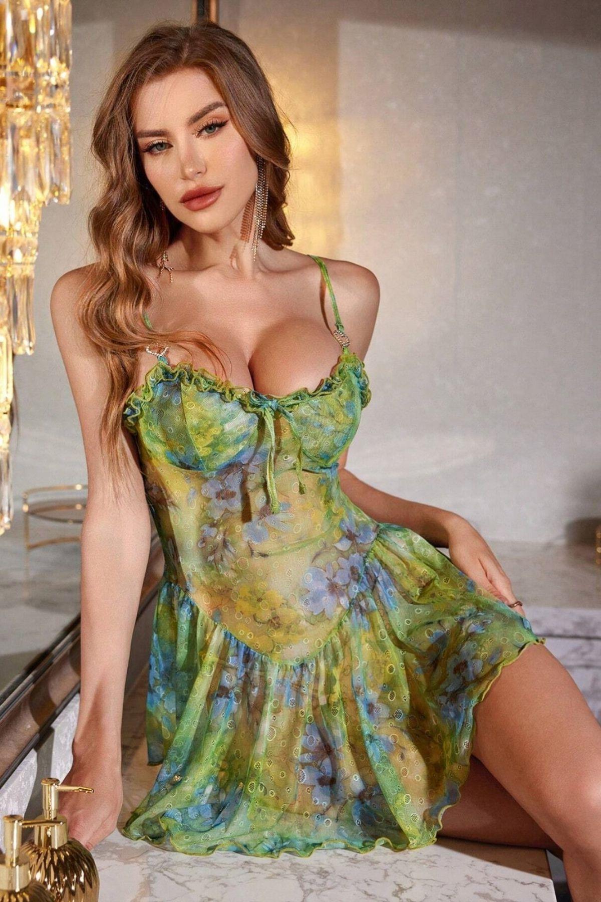 Çok Renkli Fantezi Seksi Desenli Gecelik 15913.34.S Çok Renkli Fantezi Seksi Desenli Gecelik 15913.34.S