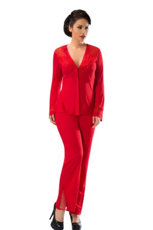 Dantelli Kırmızı Çeyizlik Pijama Takımı