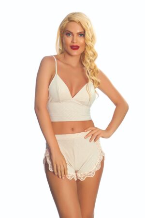 Ekru İnce Askılı Büstiyer Şort Takımı