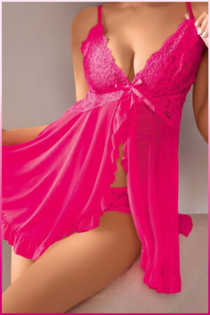 Fuşya Fantezi Seksi Babydoll Gecelik Takımı PS0035P