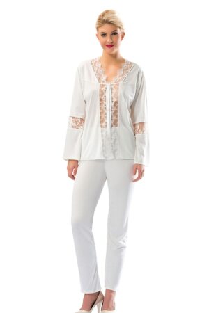 Güpürlü Ekru Çeyizlik Pijama Takımı
