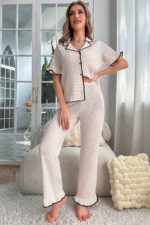 Kadın Bej Fırfır Detaylı Pijama Takımı 7167.81.S
