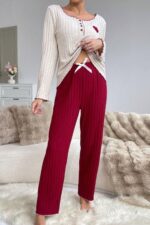 Kadın Bordo Pamuklu Kalp Desenli Pijama Takımı 7107.6.S