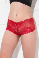 Kadın Kırmızı Fantezi Seksi Dantelli Boxer Külot
