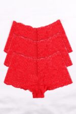 Kadın Kırmızı Fantezi Seksi Dantelli Boxer Külot