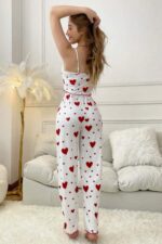 Kadın Kırmızı Pamuklu Kalp Desenli Pijama Takımı 7173