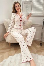 Kadın Kırmızı Pamuklu Kiraz Desenli Pijama Takımı 7135.63.S