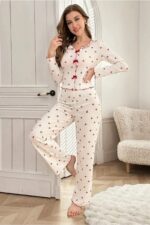 Kadın Kırmızı Pamuklu Kiraz Desenli Pijama Takımı 7135.63.S