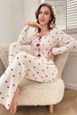 Kadın Kırmızı Pamuklu Kiraz Desenli Pijama Takımı 7135.63.S
