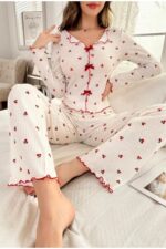 Kadın Kırmızı Pamuklu Kiraz Desenli Pijama Takımı 7135.63.S