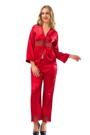 Kadın Kırmızı Saten Pijama Takımı