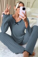 Kadın Mavi Pamuklu Pijama Takımı 7111.53.S