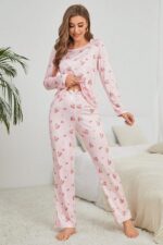 Kadın Pembe Çiçek Desenli Pijama Takımı 7131.56.S