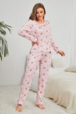 Kadın Pembe Çiçek Desenli Pijama Takımı 7131.56.S