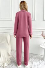 Kadın Pembe Pamuklu Düğme Detaylı Pijama Takımı 7145.19.S
