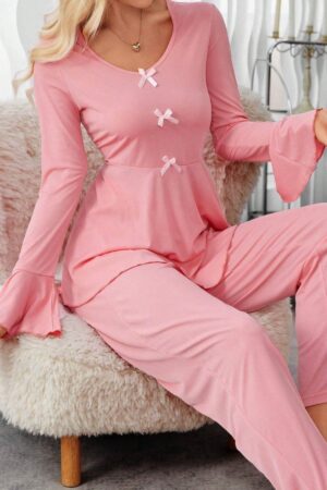 Kadın Pembe Pamuklu Fioynklu Pijama Takımı 7141.56.S