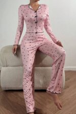Kadın Pembe Pembe Fiyonk Detaylı Kalpli Pijama Takımı 7171