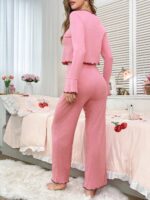 Kadın Pembe Uzun Kollu Pamuklu Pijama Takım 7133