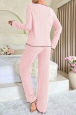 Kadın Pembe Uzun Kollu Pamuklu Pijama Takımı 7075