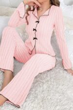 Kadın Pembe Uzun Kollu Pamuklu Pijama Takımı 7103