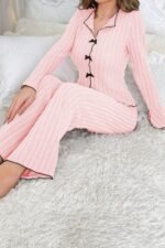 Kadın Pembe Uzun Kollu Pamuklu Pijama Takımı 7103