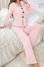 Kadın Pembe Uzun Kollu Pamuklu Pijama Takımı 7103