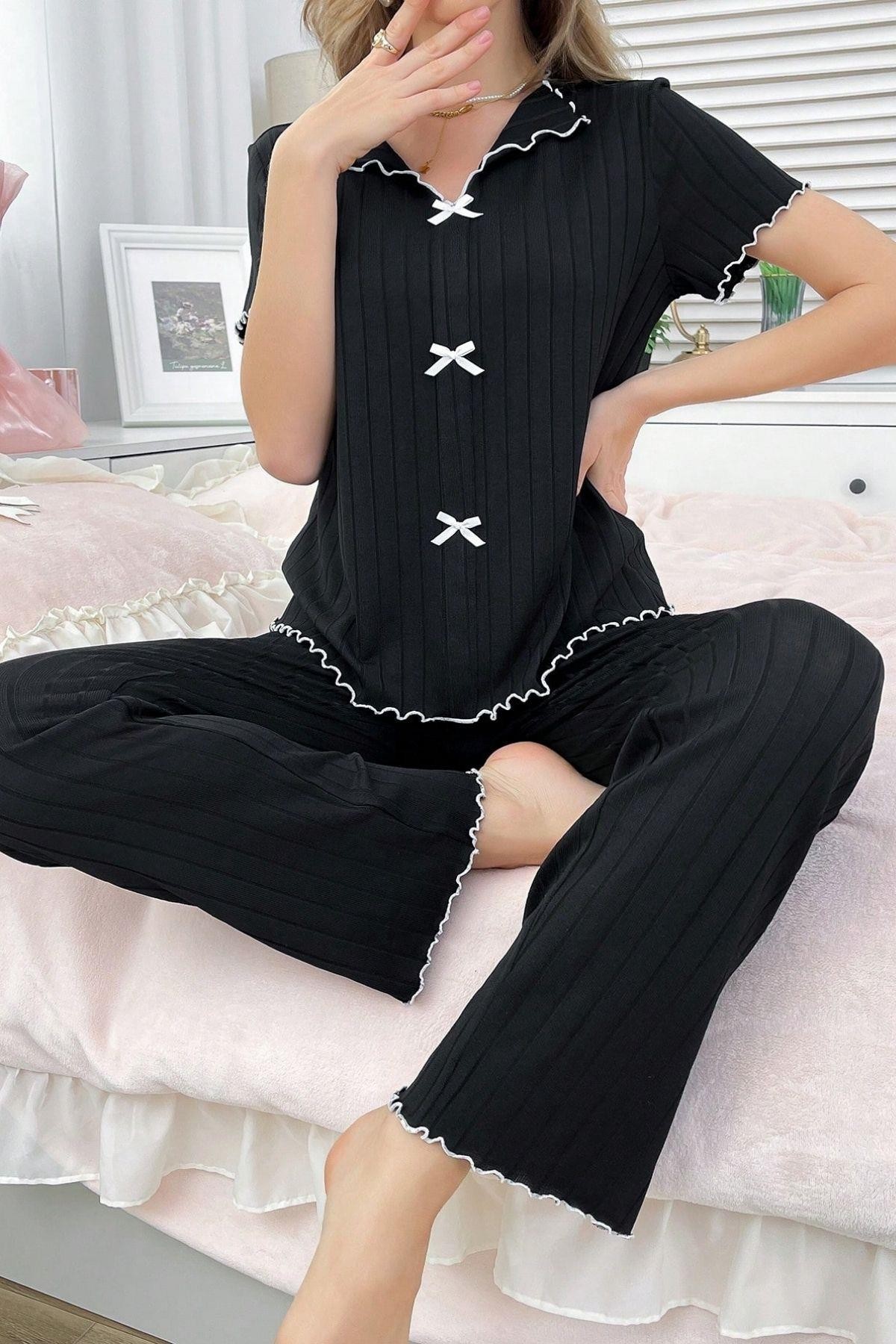 Kadın Siyah Pamuk Pijama Takımı 7121.1.S Kadın Siyah Pamuk Pijama Takımı 7121.1.S