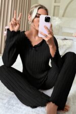 Kadın Siyah Pamuk Pijama Takımı 7127.1.S