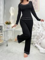 Kadın Siyah Pamuk Uzun Kollu Pijama Takımı 7177.1.S