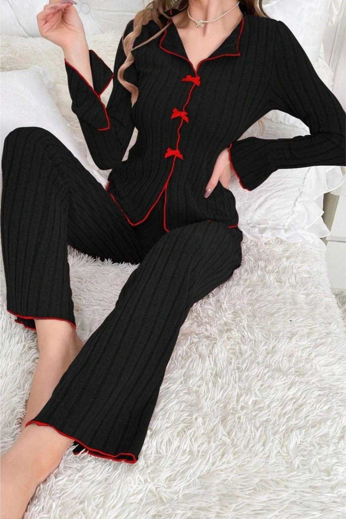 Kadın Siyah Pamuklu Pijama Takımı 7143.1.S Kadın Siyah Pamuklu Pijama Takımı 7143.1.S