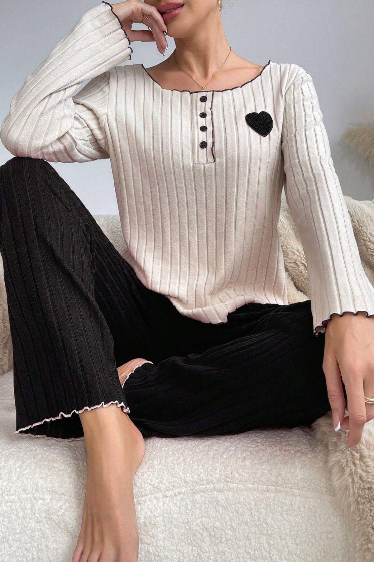 Kadın Siyah Pamuklu Pijama Takımı 7157 Kadın Siyah Pamuklu Pijama Takımı 7157