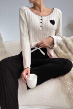 Kadın Siyah Pamuklu Pijama Takımı 7157