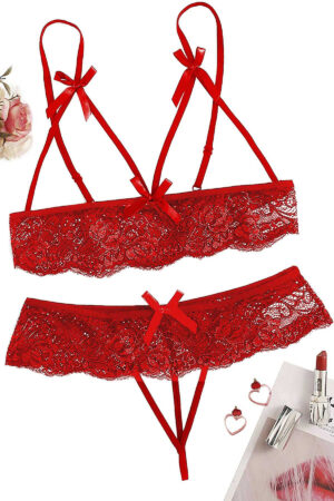 Kırmızı Fantezi Seksi Büyük Beden Özel Bölgesi Açık Sütyen Takımı B-66191KRM