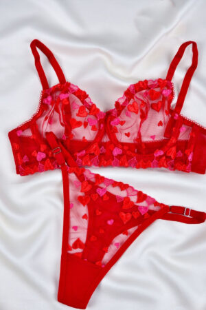 Kırmızı Fantezi Seksi Dantelli Sütyen Takımı PS0017K