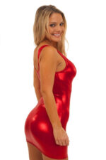 Kırmızı Fantezi Seksi Deri Göğüs Dekolteli Mini Elbise TP100710