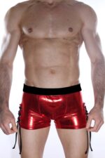Kırmızı Fantezi Seksi Deri Görünümlü Erkek Boxer