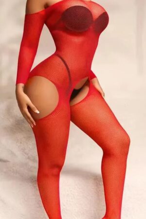 Kırmızı Fantezi Seksi Fileli Özel Bölgesi Açık Vücut Çorabı 7OFX6IDNKH