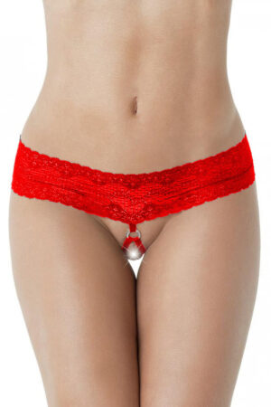 Kırmızı Fantezi Seksi Özel Bölgesi Açık Dantelli String 66244KRM