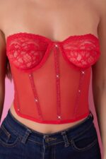 Kırmızı Fantezi Seksi Taşlı Büstiyer Bb-1133