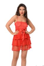 Kırmızı Fantezi Seksi Tül Transparan Babydoll Takımı