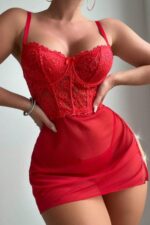 Kırmızı Fantezi Seksi Zincirli Babydoll Gecelik Takımı 15576