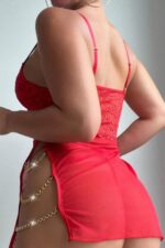 Kırmızı Fantezi Seksi Zincirli Babydoll Gecelik Takımı 15576