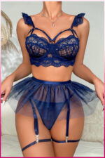 Lacivert Fantezi Seksi Tül Jartiyer Takımı PS0021L