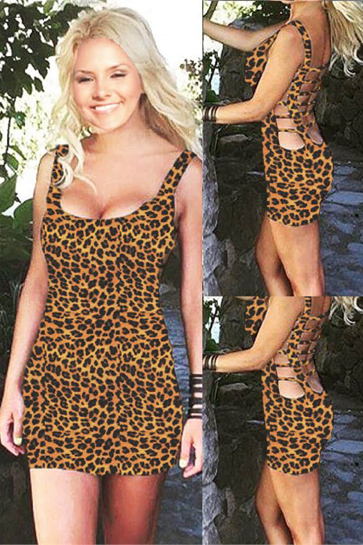 Leopar Desenli Fantezi Seksi Sırt Dekolteli Mini Elbise TP101143 Leopar Desenli Fantezi Seksi Sırt Dekolteli Mini Elbise TP101143
